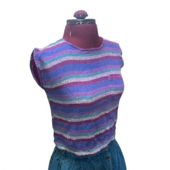 Vintage Striped Purple and Blue Women's Top - Picture 1 of 7